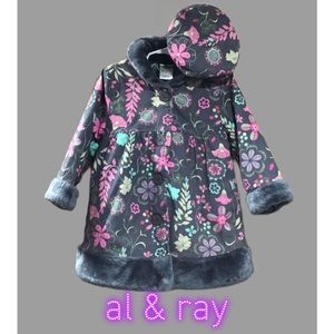 al & ray Coat and Hat Set, Gray & Pink Corduroy, Size‎ 5